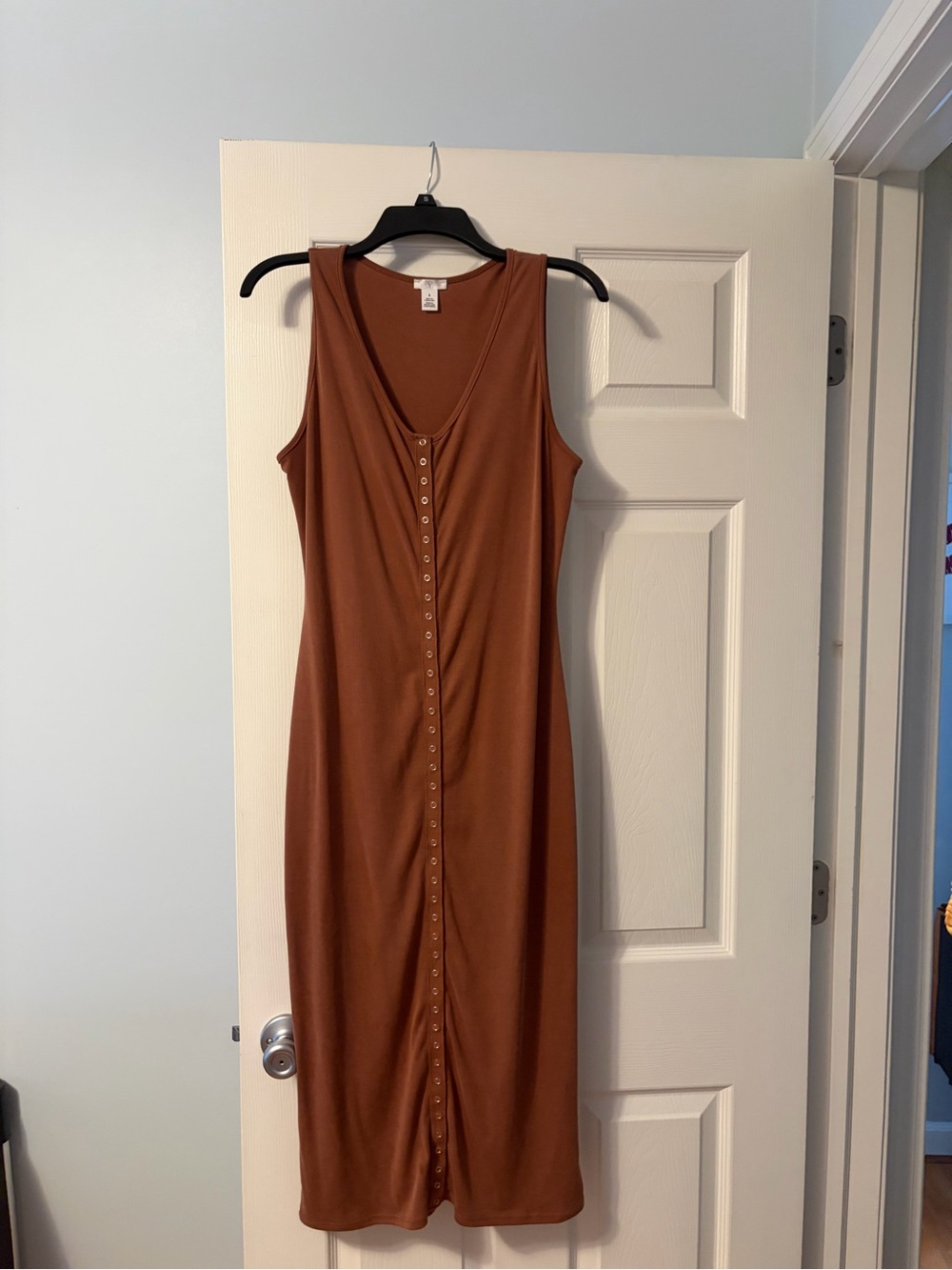 Sleeveless Brown Button-Front Midi Dress